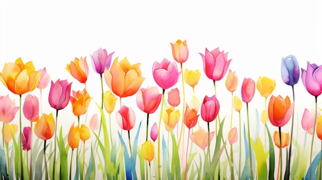 Watercolor Tulips on White Background AI Generated