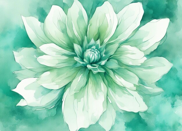 A watercolor turquoise green white flower