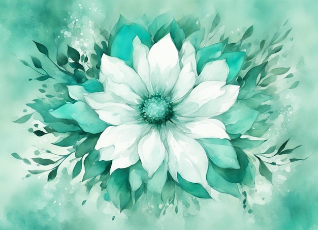 A watercolor turquoise green white flower