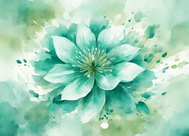 A watercolor turquoise green white flower