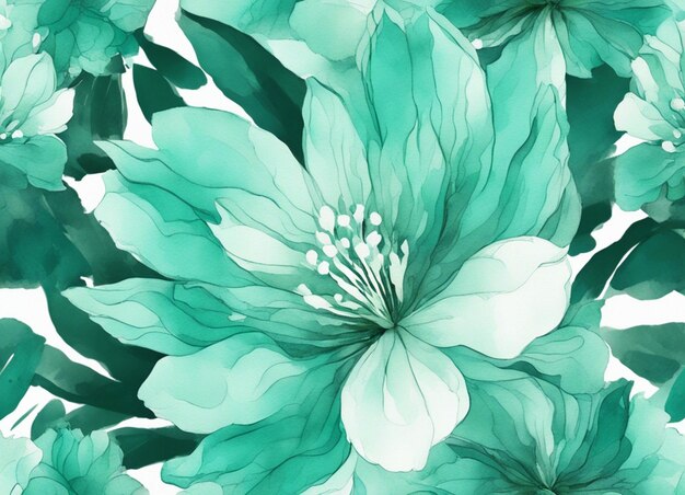 A watercolor turquoise green white flower