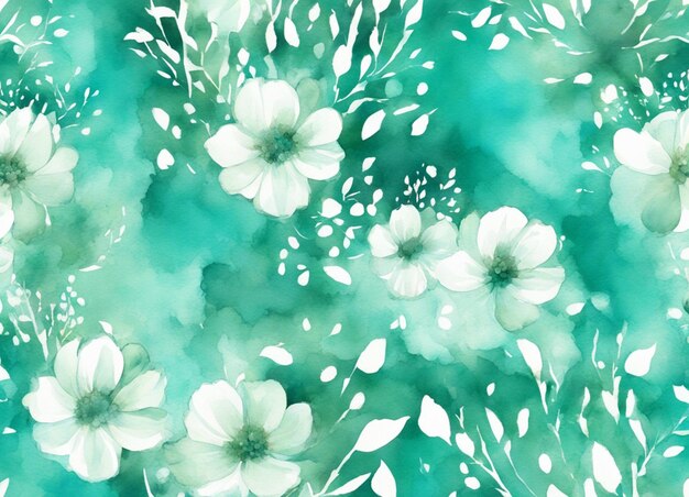 A watercolor turquoise green white flower