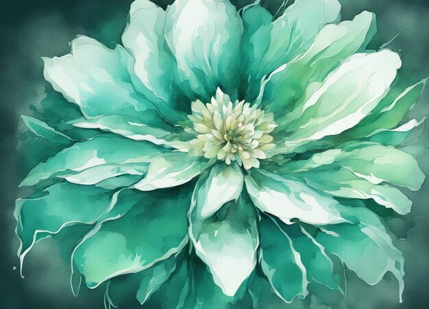 Photo a watercolor turquoise green white flower