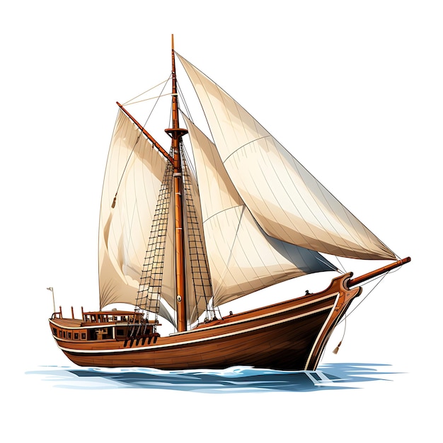 Watercolor of United Arab Emirates Dhow Boats Model Boat Brown and White W on White BG Clipart Ink