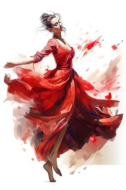 Watercolor of an unknown dancer in a red dress AI generated image