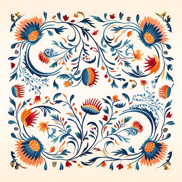 Watercolor of Uzbek Suzani Rug Embroidered Floral Pattern Diagonal Carpet Clipart Tshirt Pattern