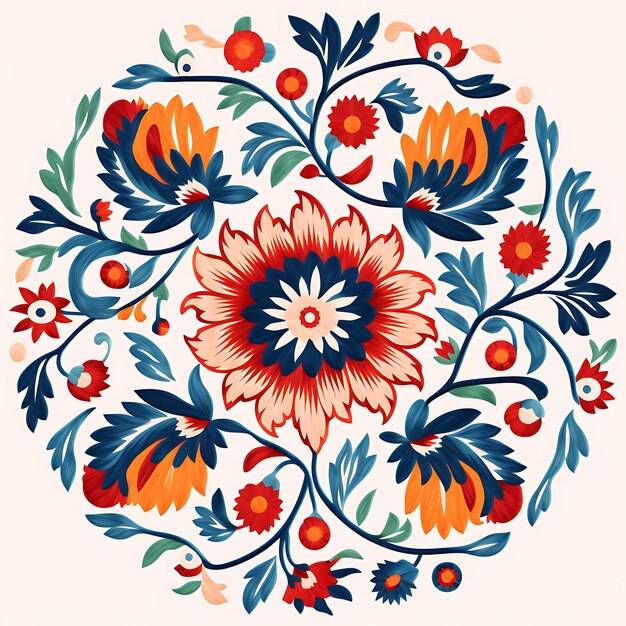 Watercolor of Uzbek Suzani Rug Floral Embroidery Pattern Circular Lines De Clipart Tshirt Pattern