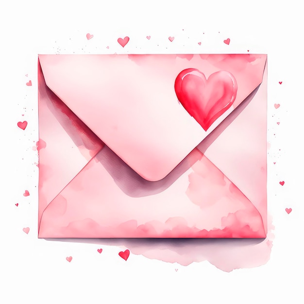  ⁇ 색 배경 에 심장 이 있는 수채화 발렌타인 봉투 편지
