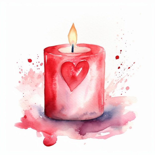 Watercolor Valentine's Day candle single white background AI generate illustration