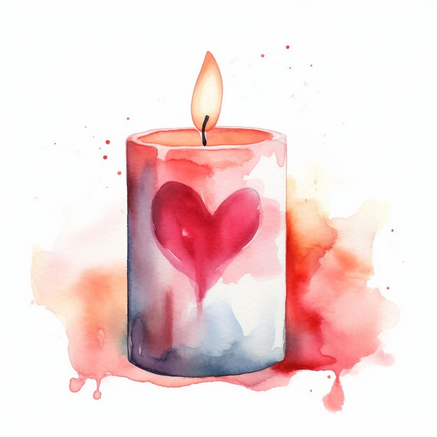 Watercolor Valentine's Day candle single white background AI generate illustration