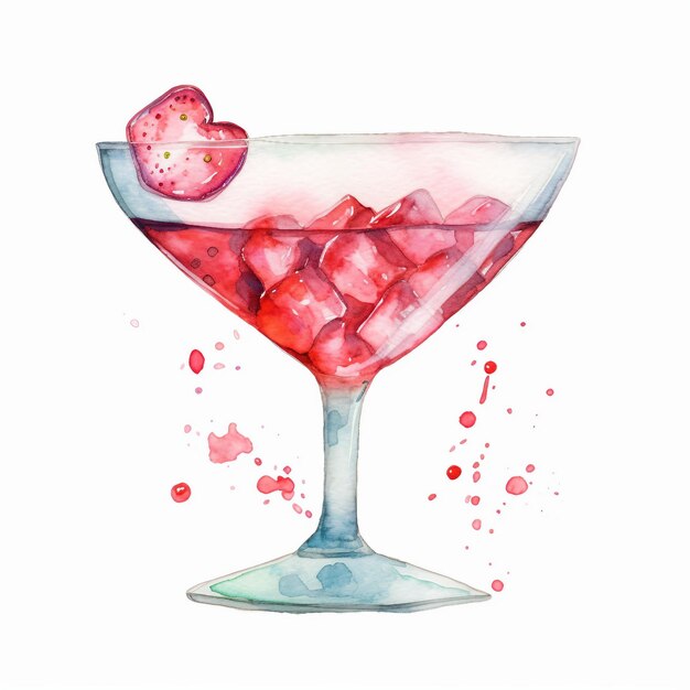 Photo watercolor valentine's day cocktail white background ai generate illustration