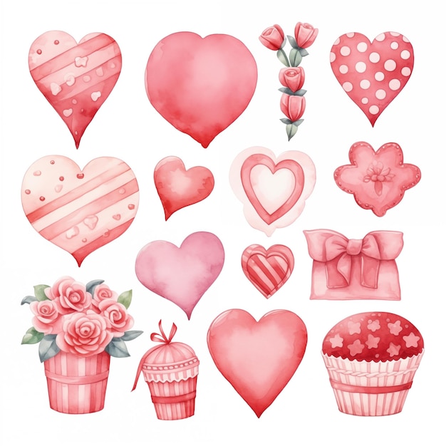 Photo watercolor valentines day stickers collection generative ai