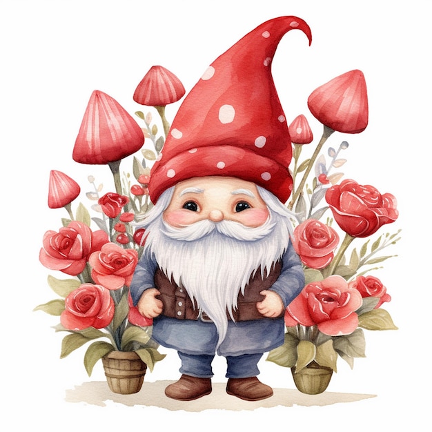 Watercolor Valentines Gnome Clipart