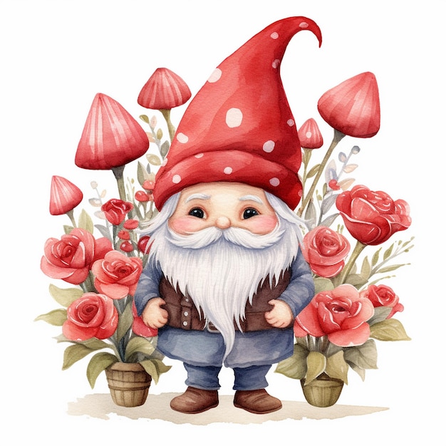 Photo watercolor valentines gnome clipart