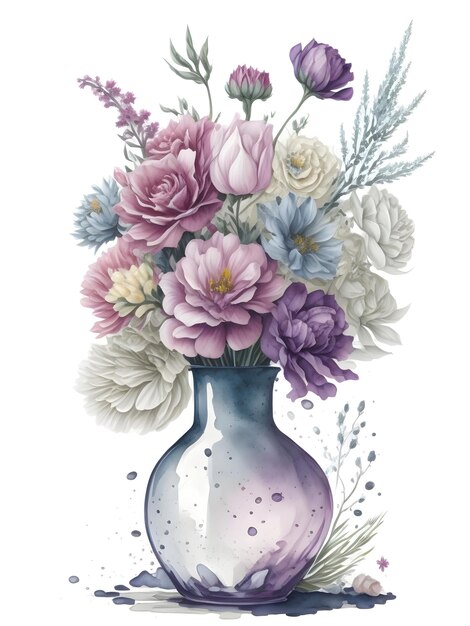 Photo watercolor vase of flowers clipart generative ai