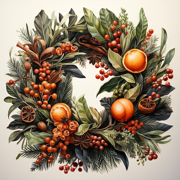 Watercolor Vector illustration of a Christmas wreaths