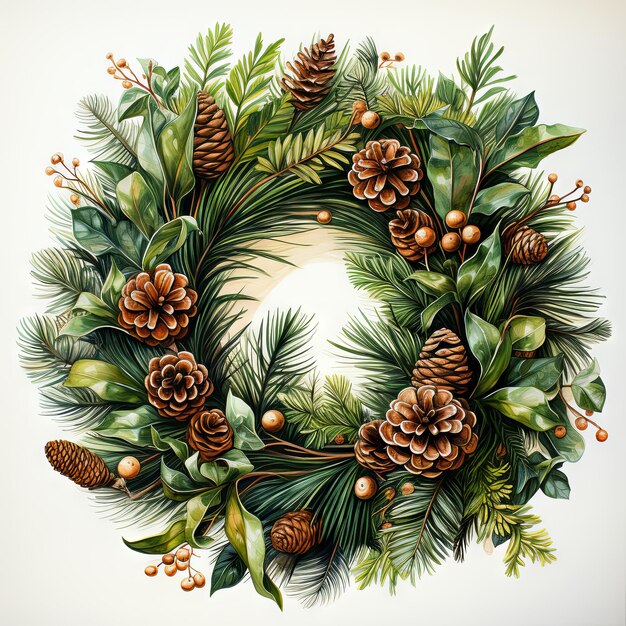 Watercolor Vector illustration of a Christmas wreaths