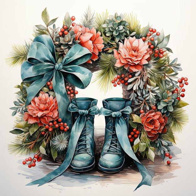 Watercolor vector illustration of a christmas wreaths