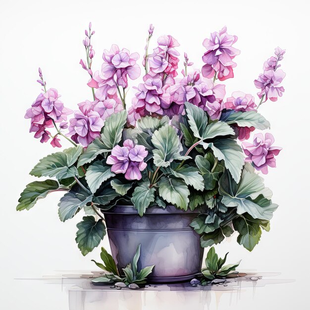 Фото Акварель векторная иллюстрация растения в вазе