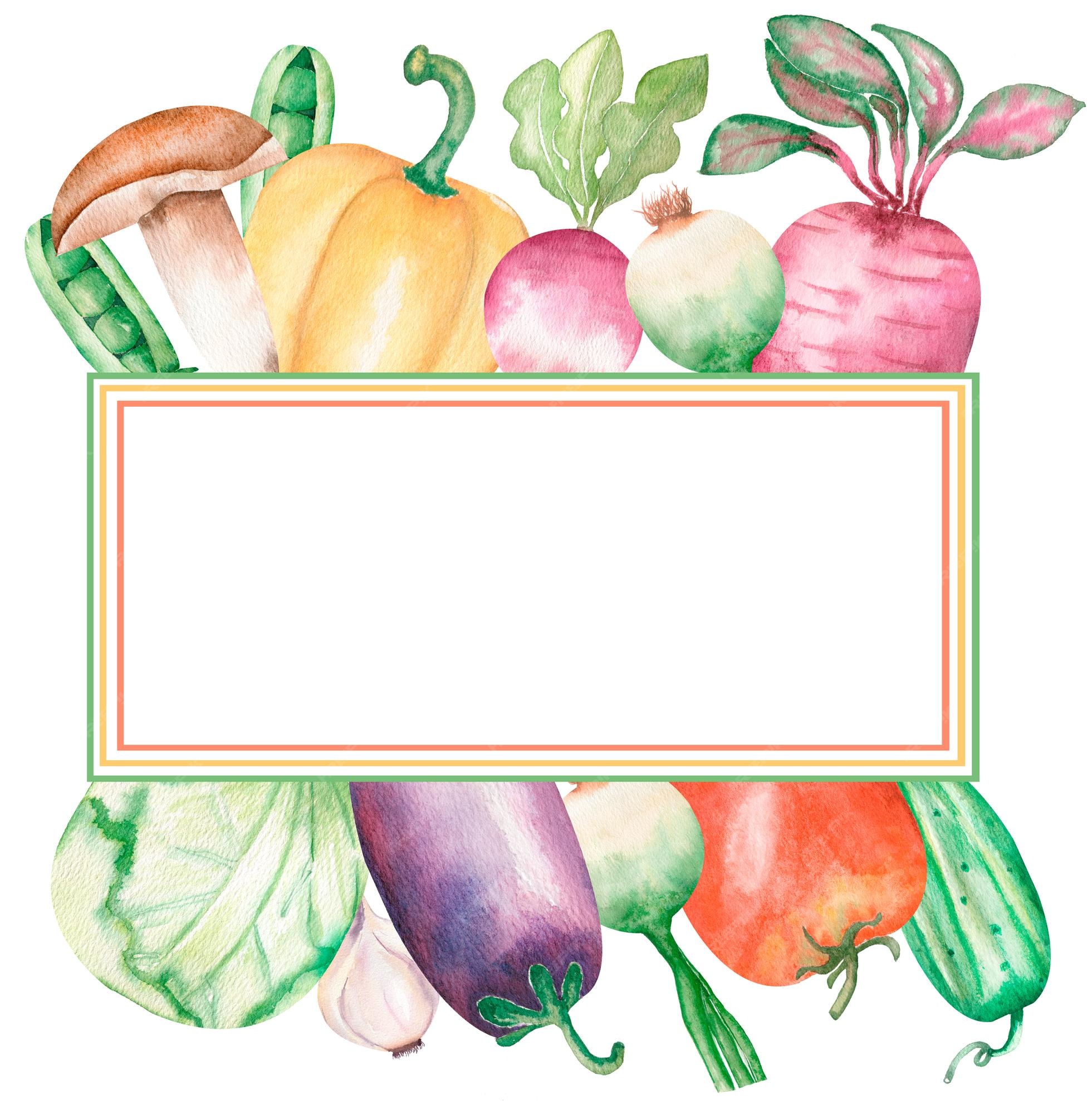 Premium Photo | Watercolor vegetable frame clipart kitchen healthy food  border illustration kitchen culinary clipart garden plants logo design
