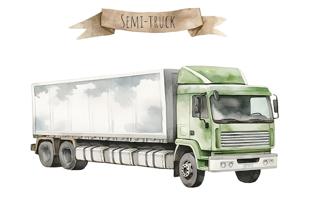 Watercolor vehicle semitruck Set of transport types Passenger and public vehicle