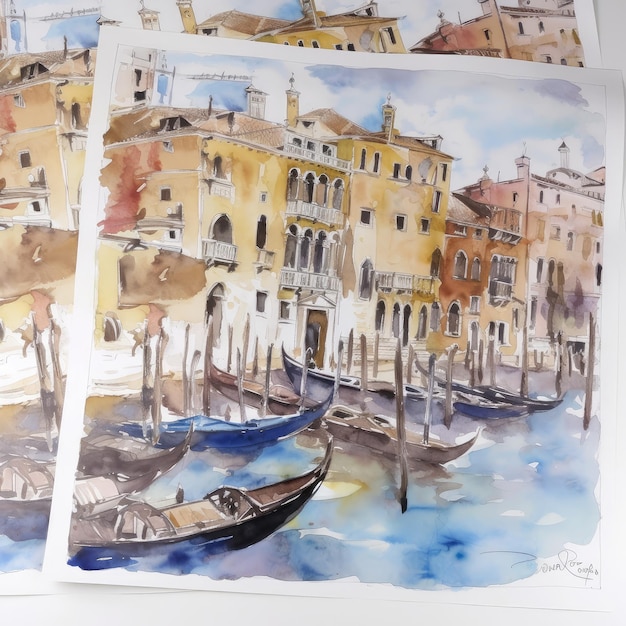 Watercolor Venice cityscape