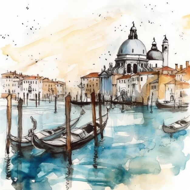 Photo watercolor venice cityscape