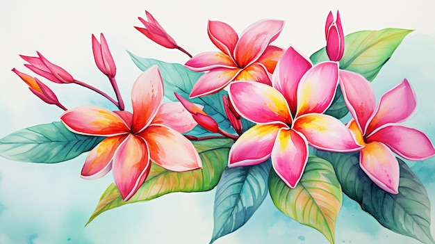 수채화 활기찬 열대 Plumeria