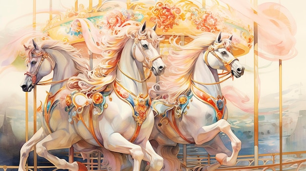 Watercolor Vintage Carousel Horses