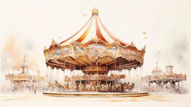 Watercolor Vintage Carousel