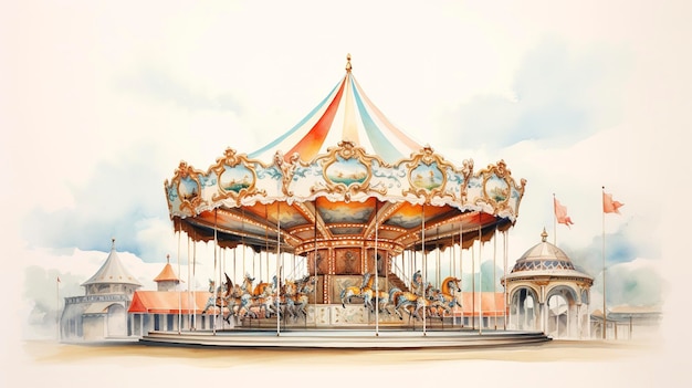 Watercolor Vintage Carousel
