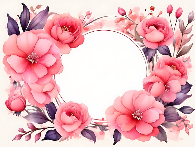 Watercolor vintage floral wreath with pink roses flowers illustration