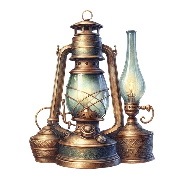 watercolor Vintage Kerosene Lamp Clipart