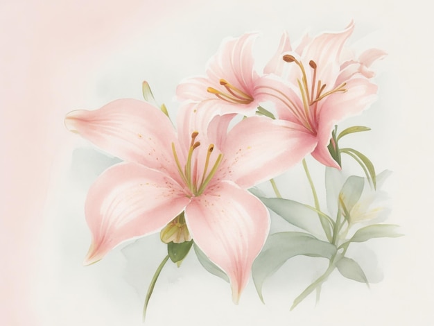 Watercolor Vintage Lily on White Background