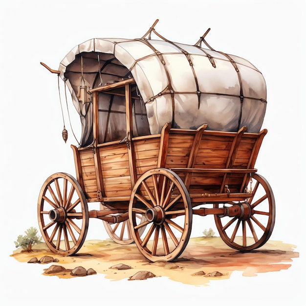 акварель вагон западный дикий запад ковбой пустыня иллюстрация клипарт