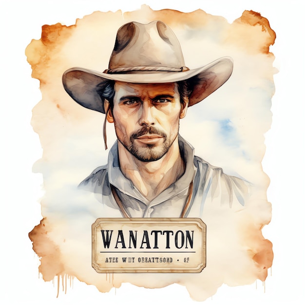 watercolor Wanted poster western wild west cowboy desert illustration clipart