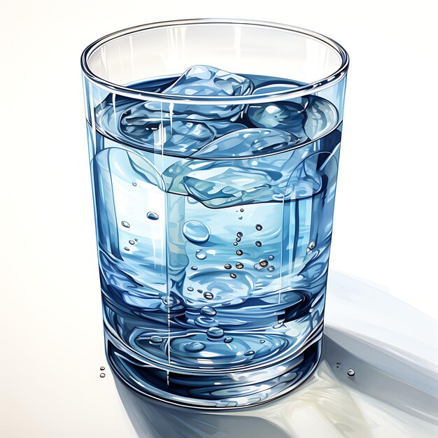 Photo watercolor of a water drink capturing the clarity and transp painting art on white background