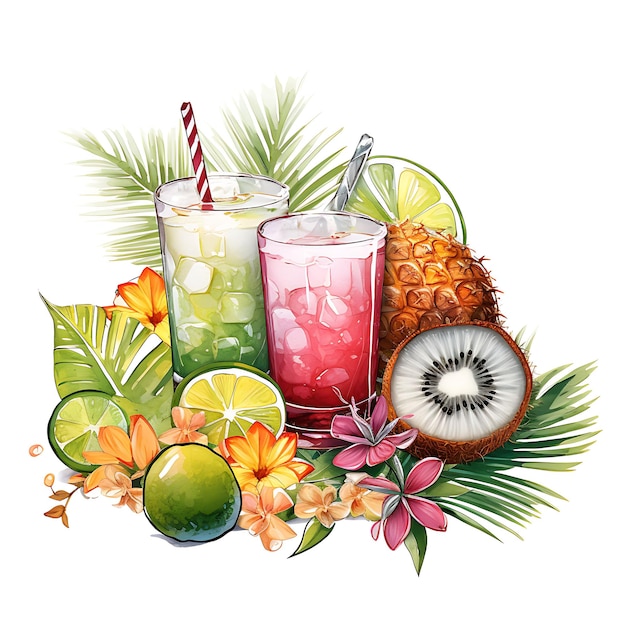 Watercolor of Watercolor Fruits Frame With Es Teler Indonesian Mixed Fruit Clipart Tshirt Design