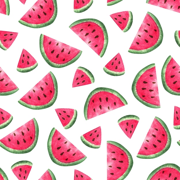 Watercolor watermelons Seamless pattern