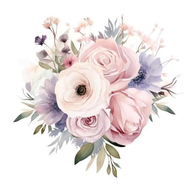 Photo watercolor wedding bouquet in pastel tones a charming and elegant floral arrangemen