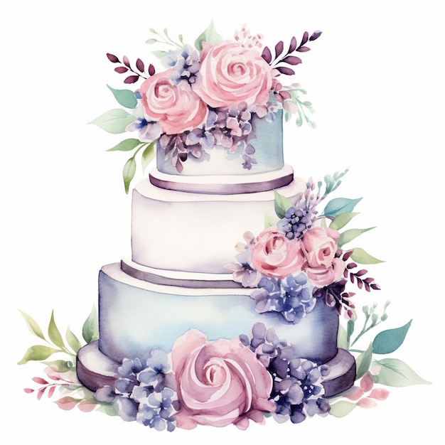 Foto acquerello di torta di nozze clipart