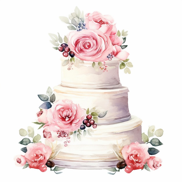 Watercolor Wedding Cake Clipart