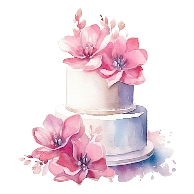 Watercolor Wedding Cake Illustration AI GenerativexA