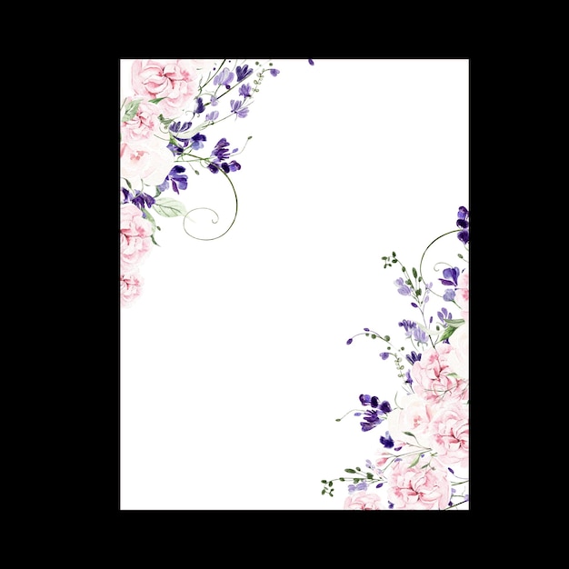 watercolor wedding card with wisteria roses and wild flowers green leaves