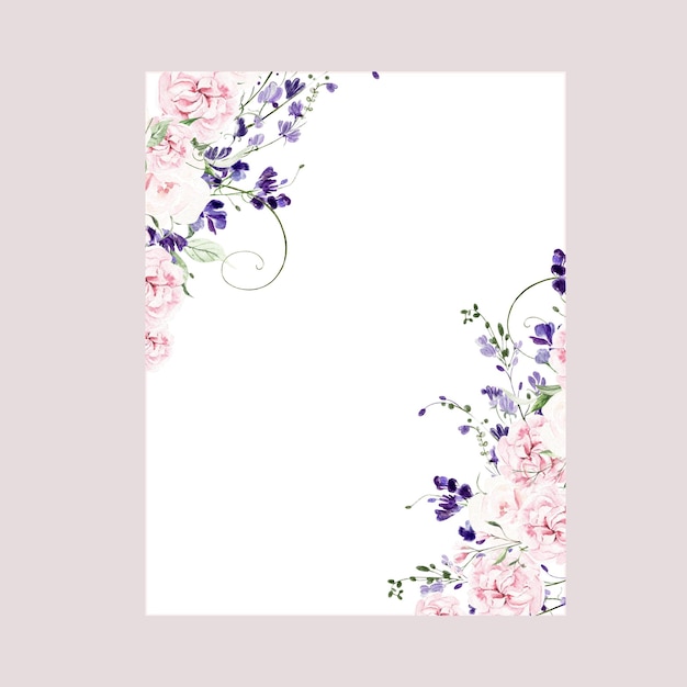 watercolor wedding card with wisteria roses and wild flowers green leaves