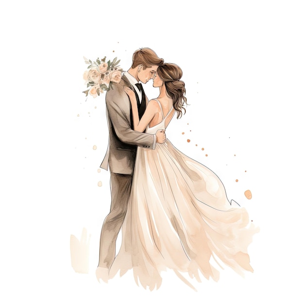 Photo watercolor wedding couple