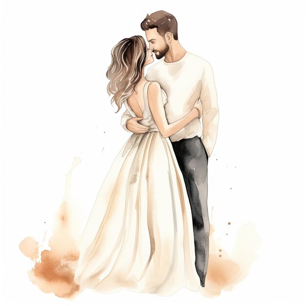 Photo watercolor wedding couple