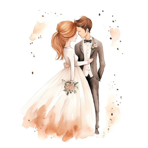 Photo watercolor wedding couple