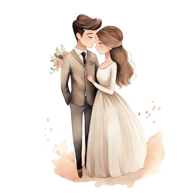 Watercolor wedding couple