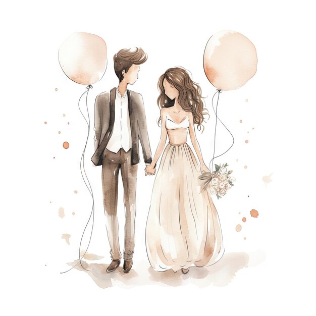 Watercolor wedding couple